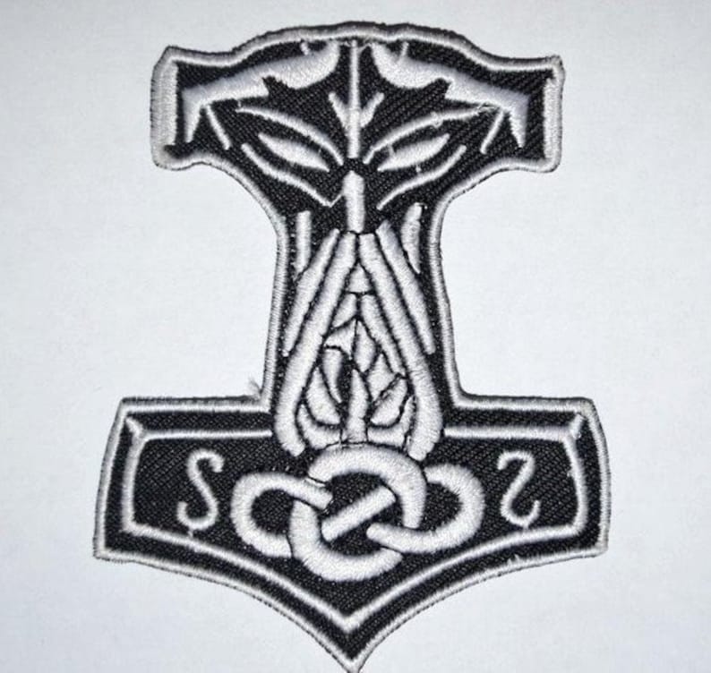 Mjolnir Viking Thor Hammer Loki Odin Skins Iron On Embroidered Patch UK SELLER