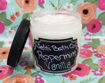 Peppermint Vanilla Sugar Scrub, For Body, Essential Oil, Organic Coconut Oil Base, Natural Exfoliator, Moisturizing, Gift For Her, Skin Care