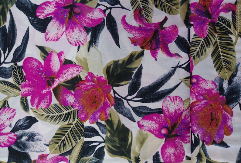 Polyester Fabric Floral Print 3 Yards Pink 44 Crafts Etsy