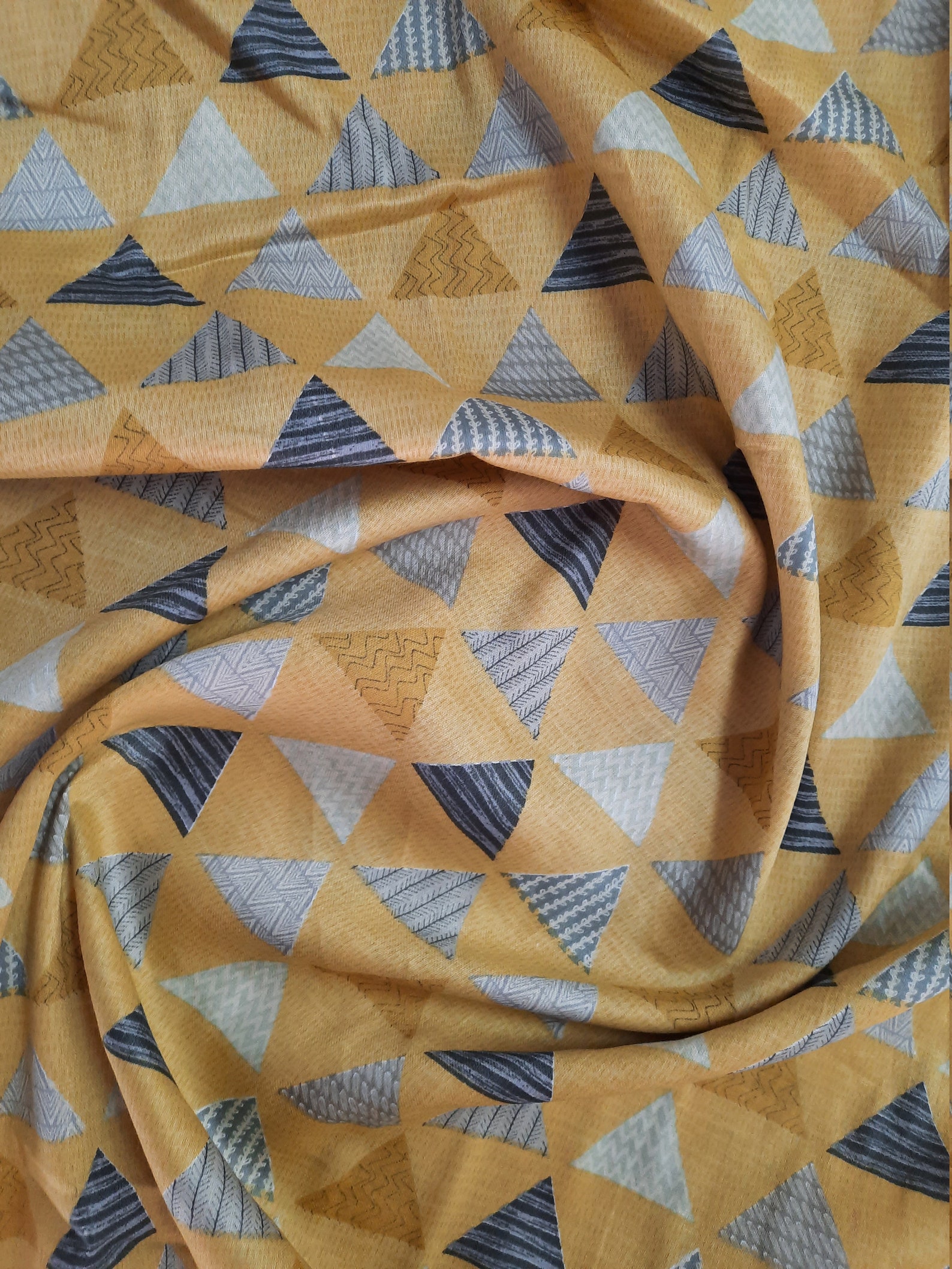 Glace Cotton Fabric 3 Yards Geometric Print Yellow 42 Etsy