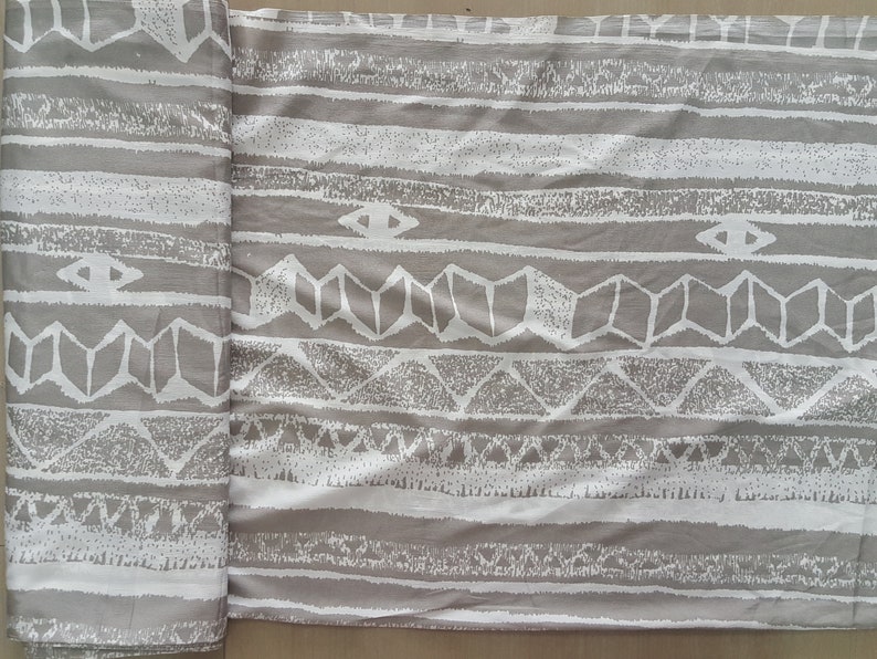 French Crepe Polyester Fabric Aztec Print Grey 3 Yards 44 Inches Width Clothing Crafts