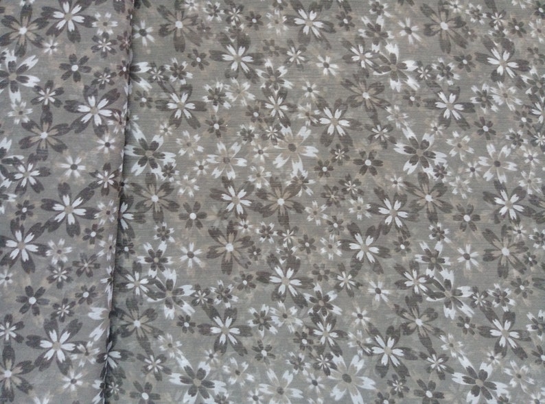 Chiffon Fabric Floral Print Brown 3 Yards 44 Inches Width Crafts Sewing