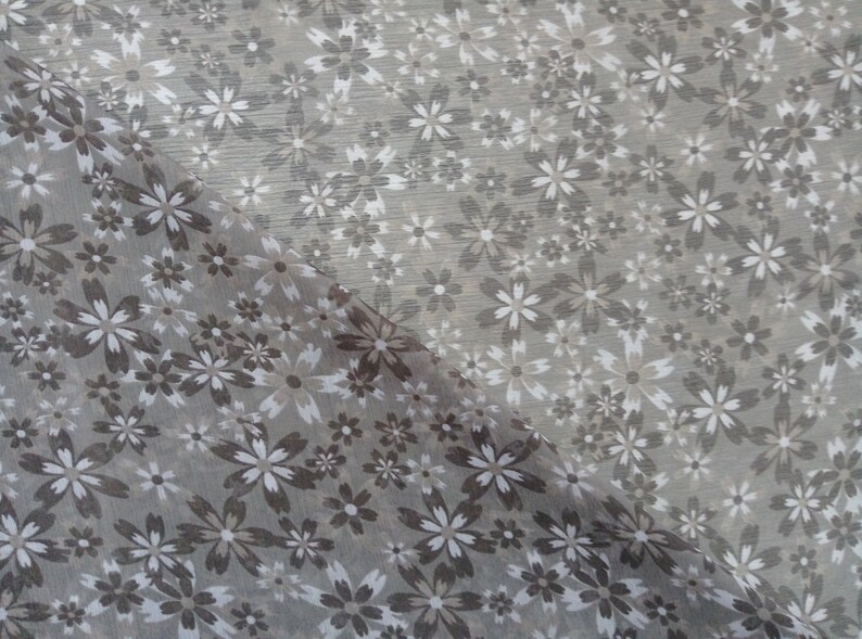 Chiffon Fabric Floral Print Brown 3 Yards 44 Inches Width Crafts Sewing