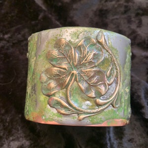 Clover lucky green copper silver tin cuff handmade artisan art jewelry bracelet