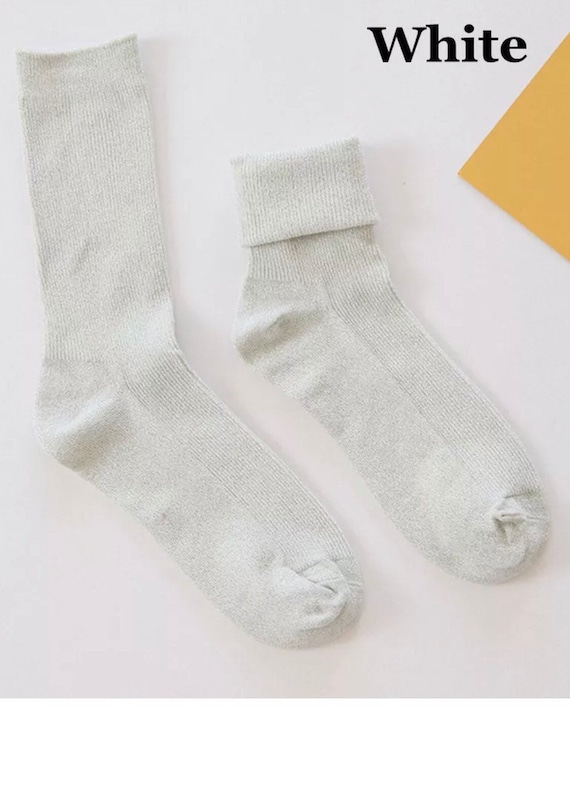White Peony Flower Solid Crew Socks For Womens/’ Cotton Socks