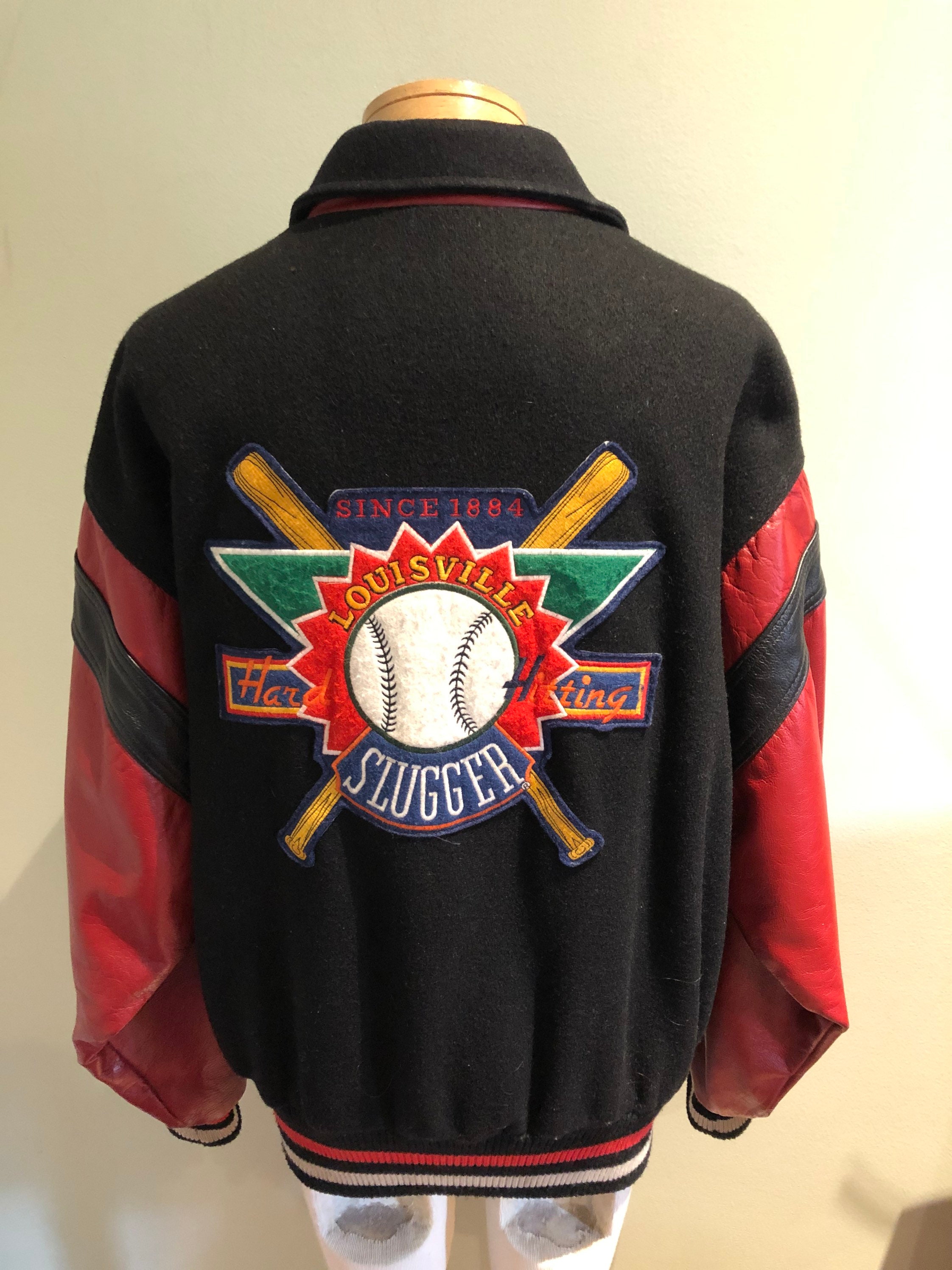 BombshellVintagePDX Vintage Varsity Baseball Jacket / 1990s Louisville Slugger Cooper Original Leather & Wool Bomber Jacket / Hillerich Bradsby Collectible