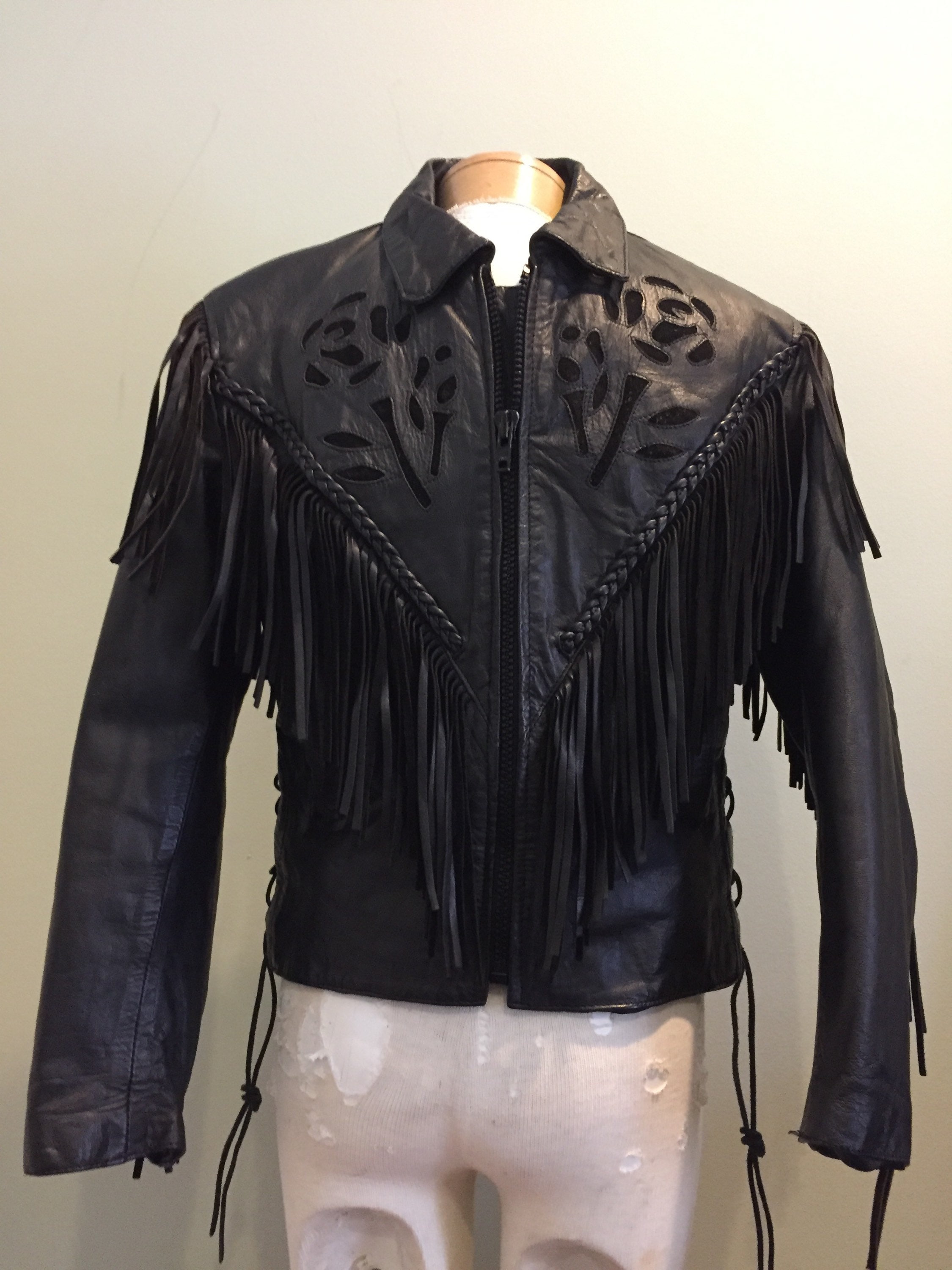 Amazing Vintage Black Leather Fringe Motorcycle Jacket | Etsy