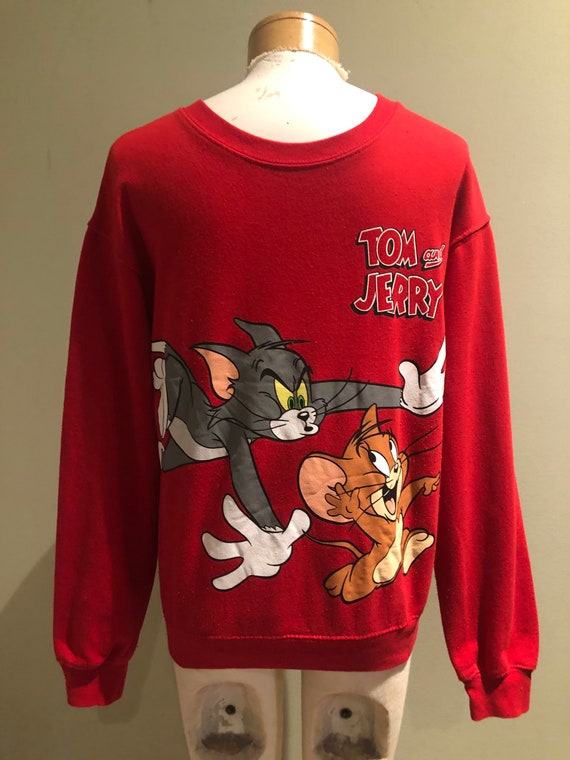 Tom and Jerry Chase Scene Boy's Black Sweatshirt-Large