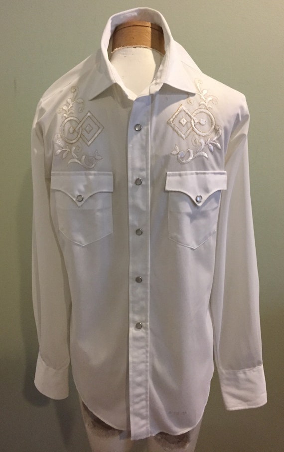 Beautiful Vintage White HBARC Western Pearl Snap S