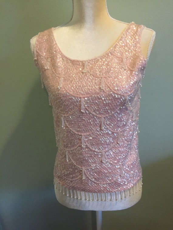 Stunning 1950's Pastel Pink Beaded Tank