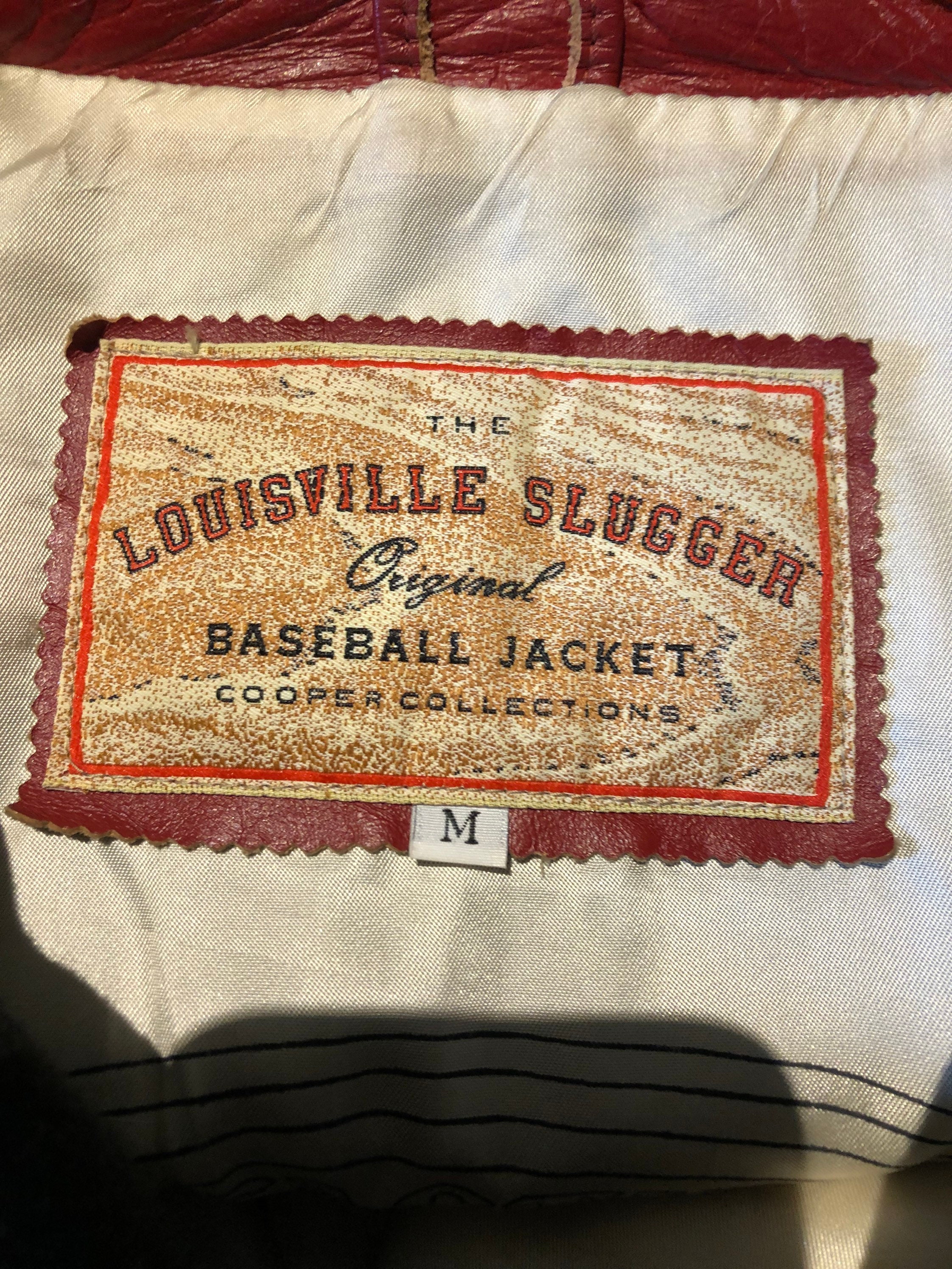 BombshellVintagePDX Vintage Varsity Baseball Jacket / 1990s Louisville Slugger Cooper Original Leather & Wool Bomber Jacket / Hillerich Bradsby Collectible