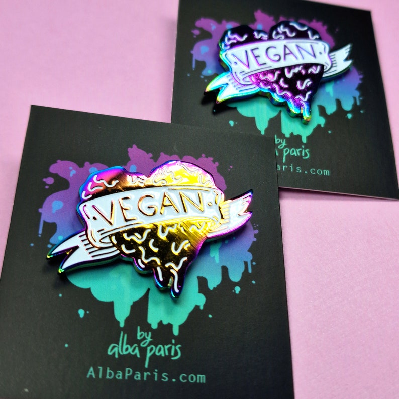 Vegan Heart PIN Veganism, Animal Rights, Iridescent, Graffiti, Tattoo Pin, Vegan Graffiti, Rainbow Pin, Badge, Enamel Pin image 8