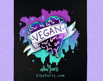 Vegan Heart PIN - Veganism, Animal Rights, Iridescent, Graffiti, Tattoo Pin, Vegan Graffiti, Rainbow Pin, Badge, Enamel Pin