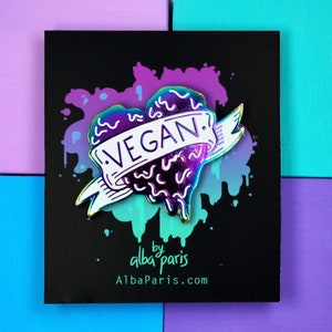 Vegan Heart PIN Veganism, Animal Rights, Iridescent, Graffiti, Tattoo Pin, Vegan Graffiti, Rainbow Pin, Badge, Enamel Pin image 2