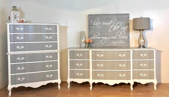 Sold Refinished Elegant Shabby Chic Gray And White French Etsy