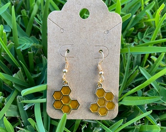 Honeycomb with Honey Resin Earrings