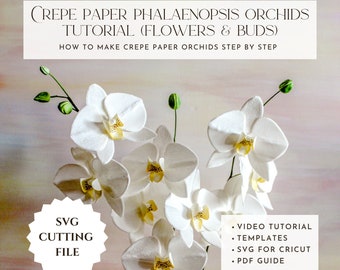Crepe Paper Orchid Tutorial, SVG Template, DIY Paper Flower (PDF), video guide