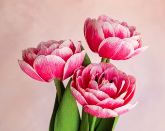 Handmade crepe paper tulip bouquet, floral arrangement, paper anniversary, birthday gift