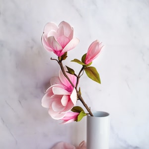 Paper magnolia flower, pink magnolia branch, crepe paper flower, magnolia blossom, realistic magnolia flower decor, paper anniversary gift