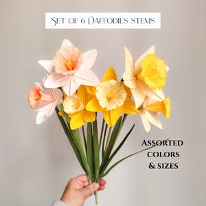 Crepe paper daffodil flowers bouquet, handmade everlasting spring decor, floral home gift image 5
