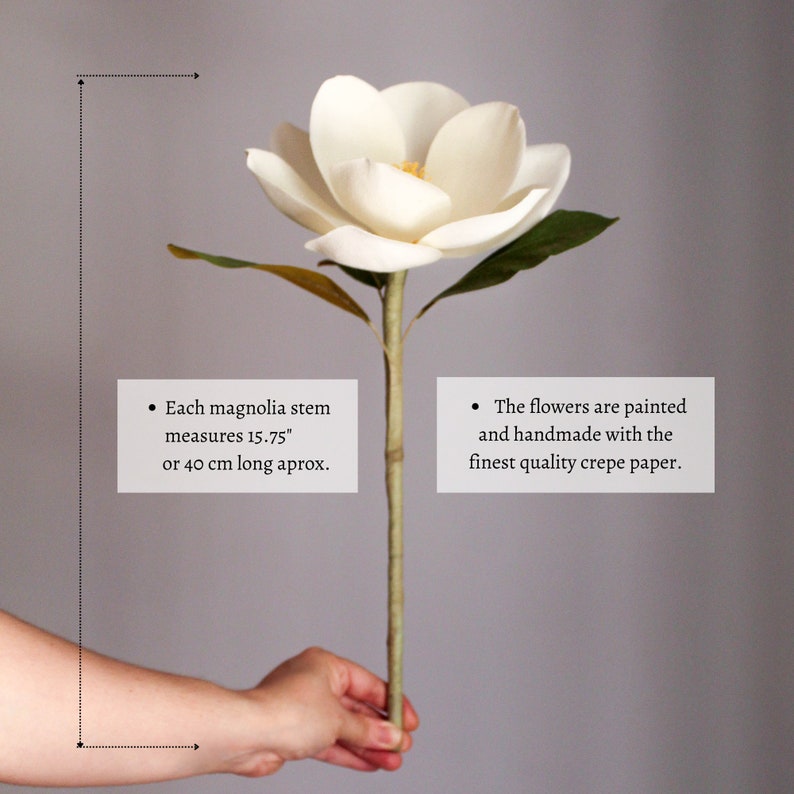 Crepe paper flowers magnolia stems, realistic paper flowers, paper magnolia flower gift, southern magnolia, handmade paper flowers for decor