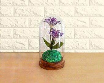 Flower glass dome, flower display, decor glass dome, flower terrarium, display dome, paper flower lily, botanical art work, glass display