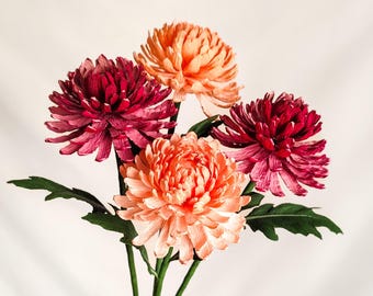 Crepe paper chrysantemum bouquet, handmade fall mums, wedding centerpiece & eco-friendly anniversary floral decor