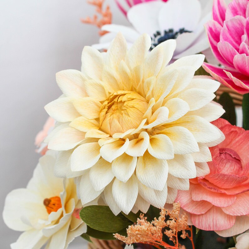 Paper Flower Basket Paper Flower Arrangement Flower Basket Etsy