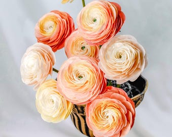 Crepe paper ranunculus flowers, realistic paper flower bouquet, flowers for wedding centerpieces, fake flower arrangements, bridal shower