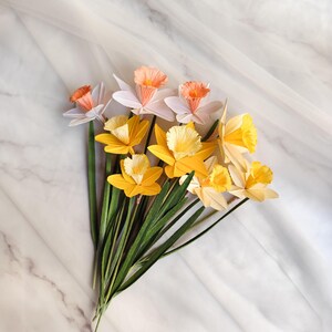 Crepe paper daffodil flowers bouquet, handmade everlasting spring decor, floral home gift image 10