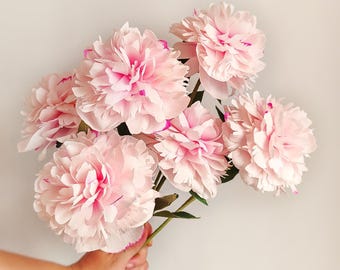 Crepe paper peony flowers, realistic floral arrangement, summer wedding decor, handmade faux flowers, romantic gift idea, artificial peonies