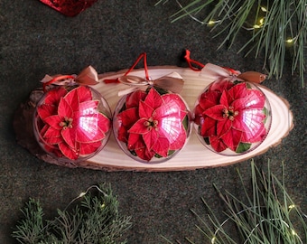 Paper poinsettia flowers ornament set, christmas tree decoration kit, floral ornament, christmas tree hanging balls, xmas gift secret santa