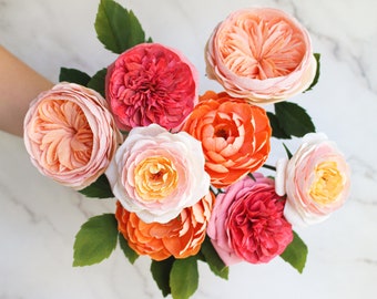 Crepe paper bouquet David Austin rose, crepe paper flowers arrangements, paper rose bouquet, garden roses, paper wedding anniversary gift