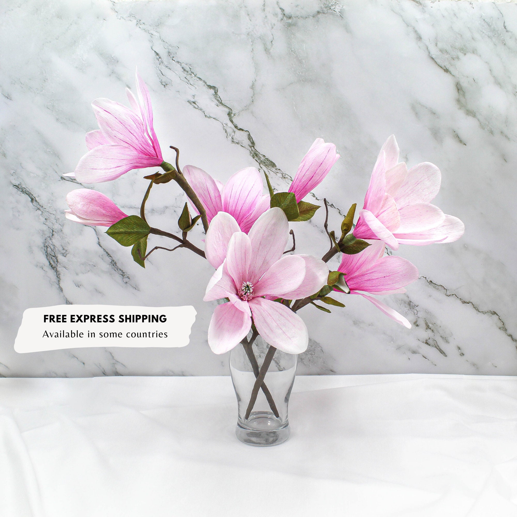 Paper magnolia flower pink magnolia branch crepe paper | Etsy