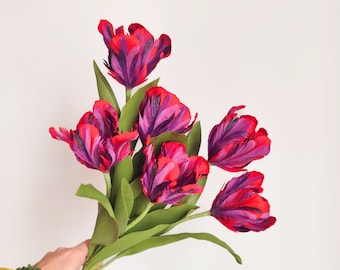 Crepe paper parrot tulips, handmade tulip bouquet, realistic paper flowers, spring decor, eco friendly gift, everlasting floral arrangement