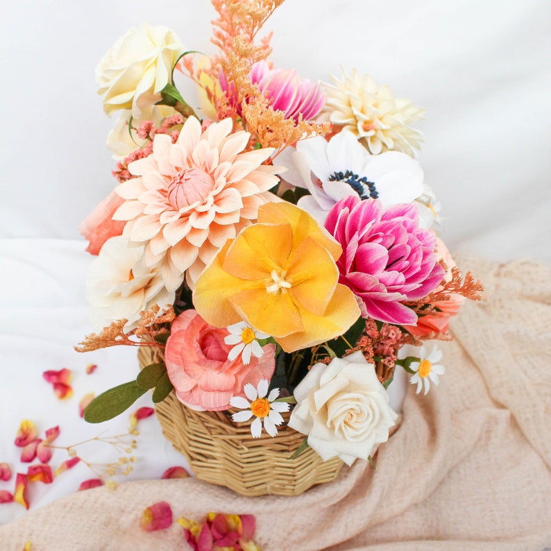 Paper Flower Basket Paper Flower Arrangement Flower Basket Etsy