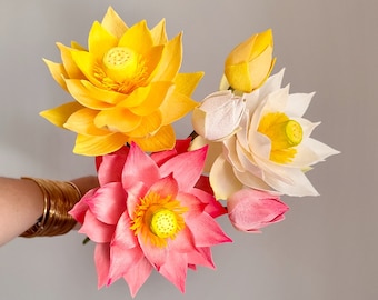 Handmade crepe paper lotus flowers, wedding decor, yoga studio art, meditation room decor, eco friendly home decor, unique anniversary gift