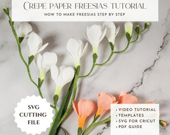 Crepe paper freesia template, pdf paper flower tutorials, how to make paper flowers, svg for cricut, DIY paper flowers, printable pdf