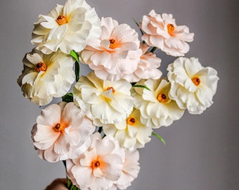 Ranúnculos mariposa de papel crepé, flores artificiales para decoración, ramo de flores de papel, regalo de cumpleaños, aniversario de boda