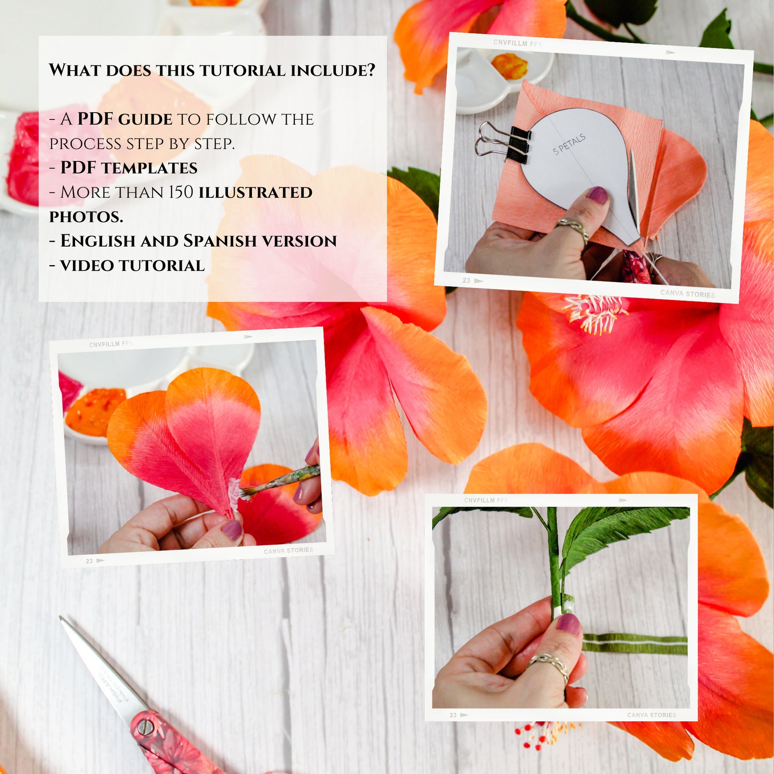 Crepe Paper Hibiscus Flower Template Pdf Paper Flower Etsy