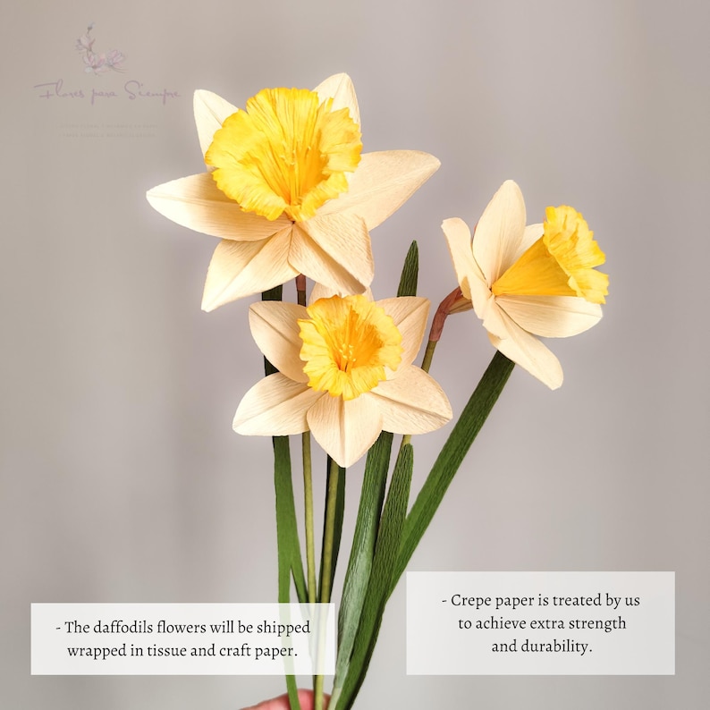 Crepe paper daffodil flowers bouquet, handmade everlasting spring decor, floral home gift image 4