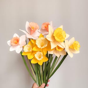 Crepe paper daffodil flowers bouquet, handmade everlasting spring decor, floral home gift image 1