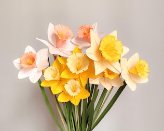 Crepe paper daffodil flowers bouquet, handmade everlasting spring decor, floral home gift