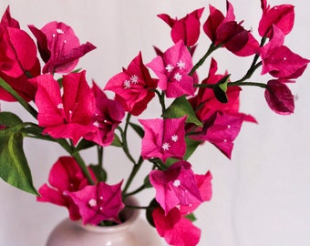 Bougainvillea paper flowers stems, crepe paper flowers arrangements, tropical flowers for wedding bouquet, handmade paper flowers for decor