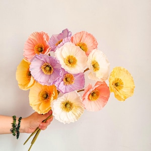 Crepe paper Iceland poppies in pastel tones, handmade faux flower bouquet set for spring weddings, baby showers, birthday gifts and decor
