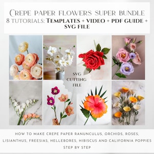 Modelli di fiori di carta crespa, tutorial sui fiori di carta, file svg per cricut, come realizzare fiori di carta, modello fai da te per fiori di carta crespa