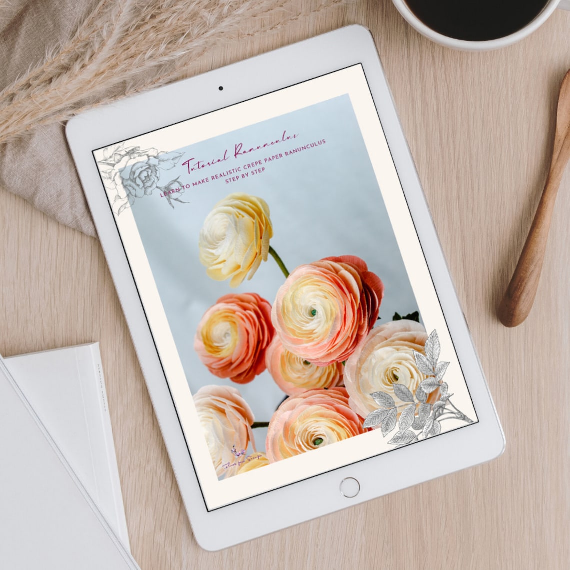 Crepe Paper Ranunculus Template Pdf Paper Flower Tutorials Etsy