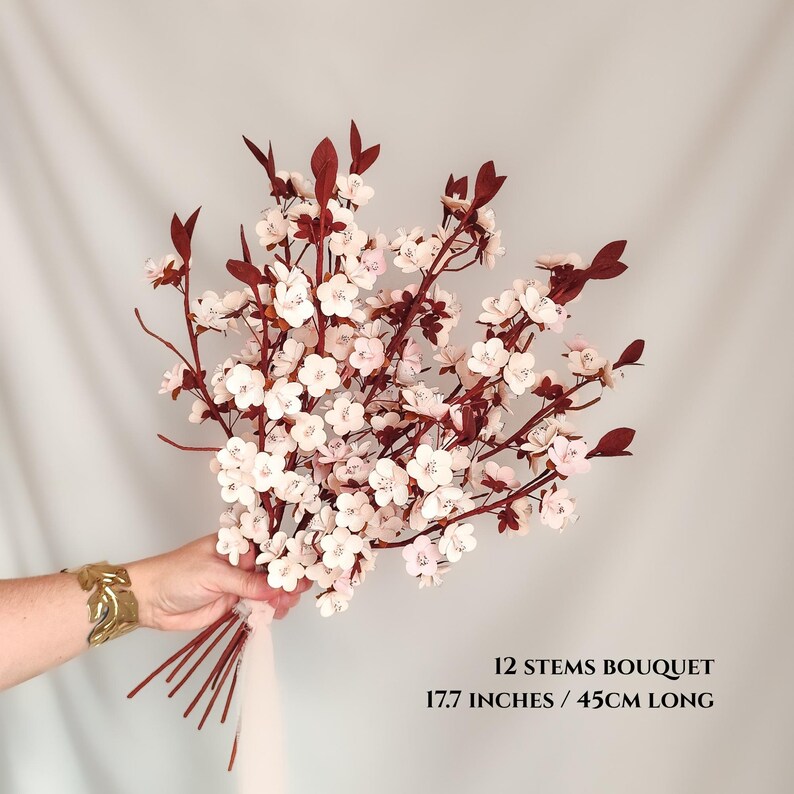 Tallos de flores de cerezo de papel, flores de sakura hechas a mano, ramo de flores de cerezo, flores de primavera de papel crepé decoración imagen 9