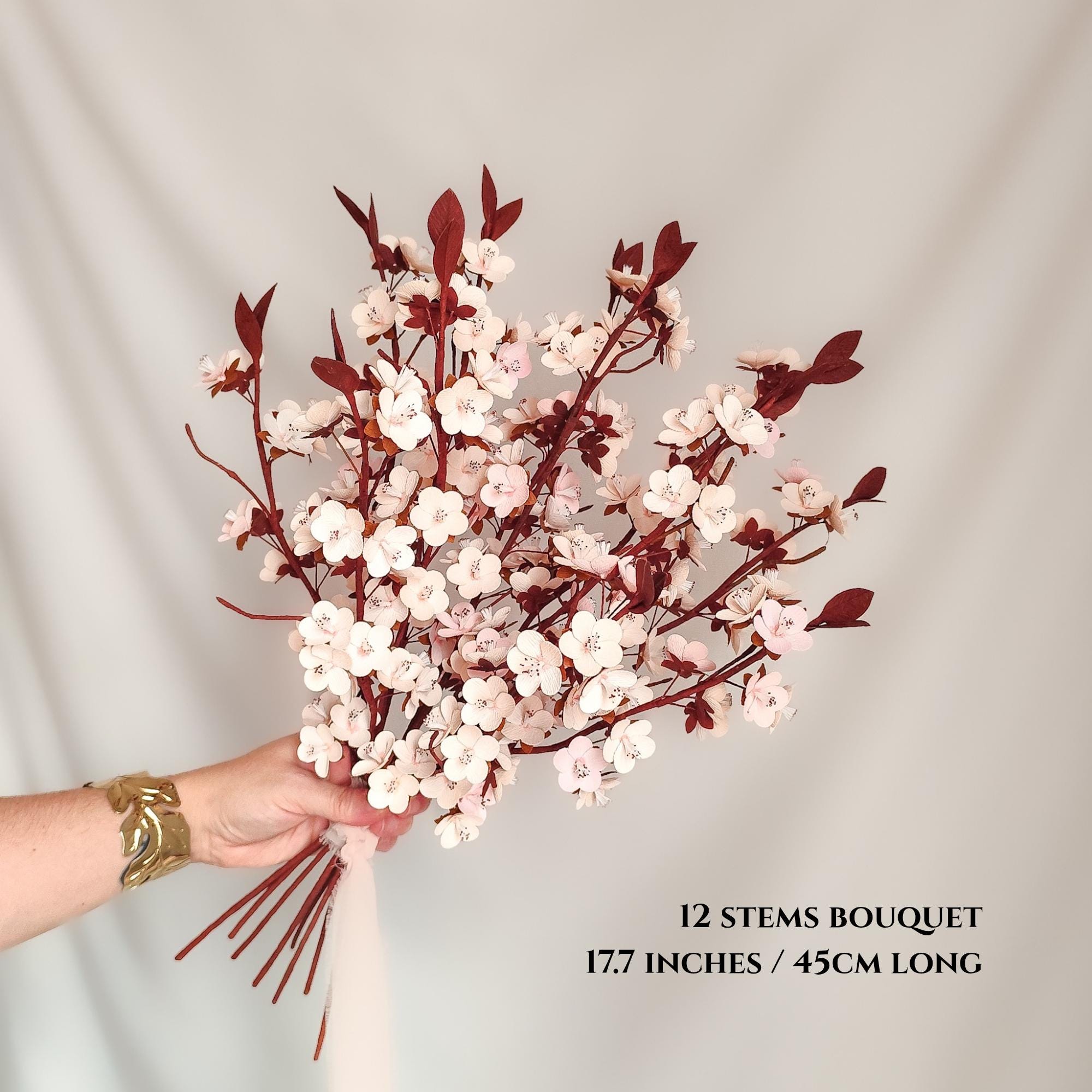Handmade Crepe Paper Cherry Blossom Stems, Sakura Bouquet Flowers