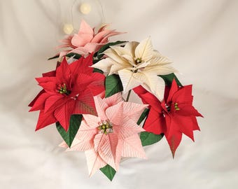 Kerststerrenstelen van crêpepapier, realistische handgemaakte kerstbloemen voor tafelstukken en woondecoratie.